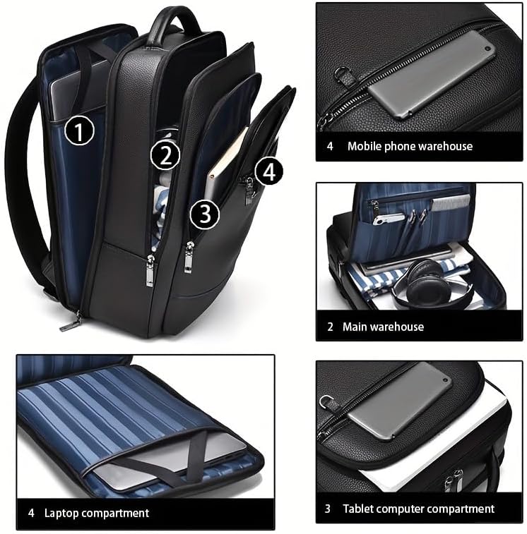 Leather Laptop Backpack with USB Charging Port 15.6 Inch