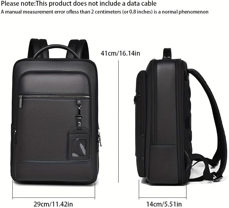 Leather Laptop Backpack with USB Charging Port 15.6 Inch