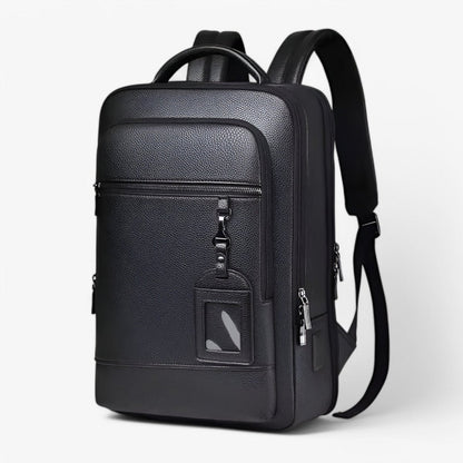 Leather Laptop Backpack with USB Charging Port 15.6 Inch
