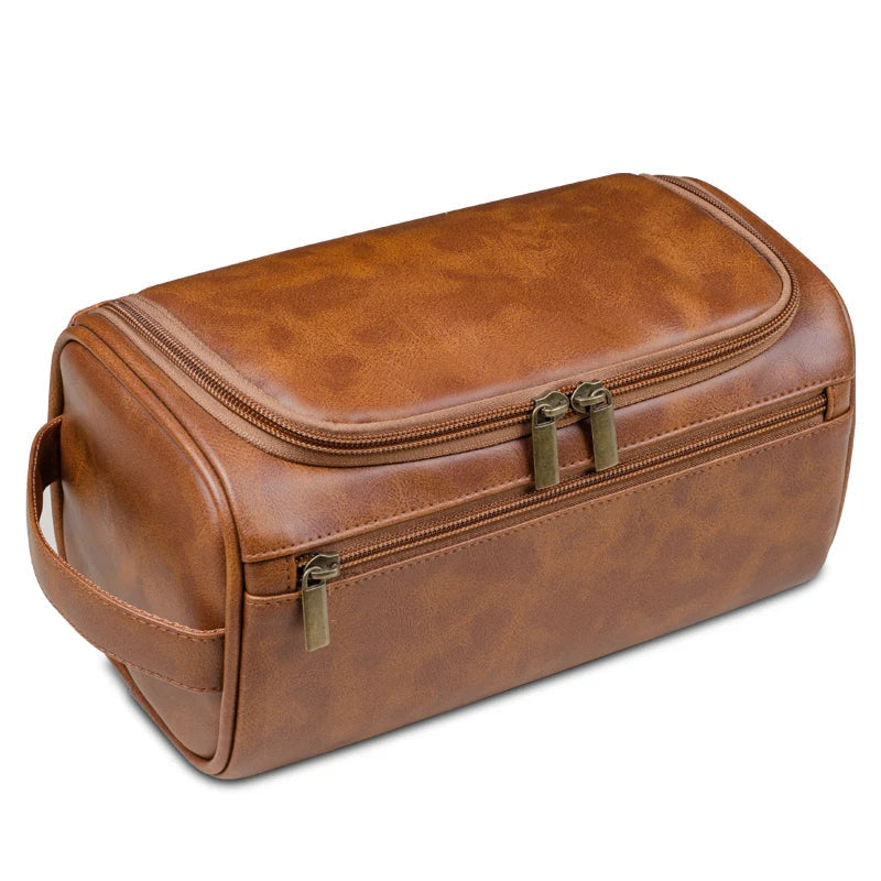 Leather Travel Toiletry Bag with Waterproof Lining