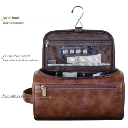 Leather Travel Toiletry Bag with Waterproof Lining