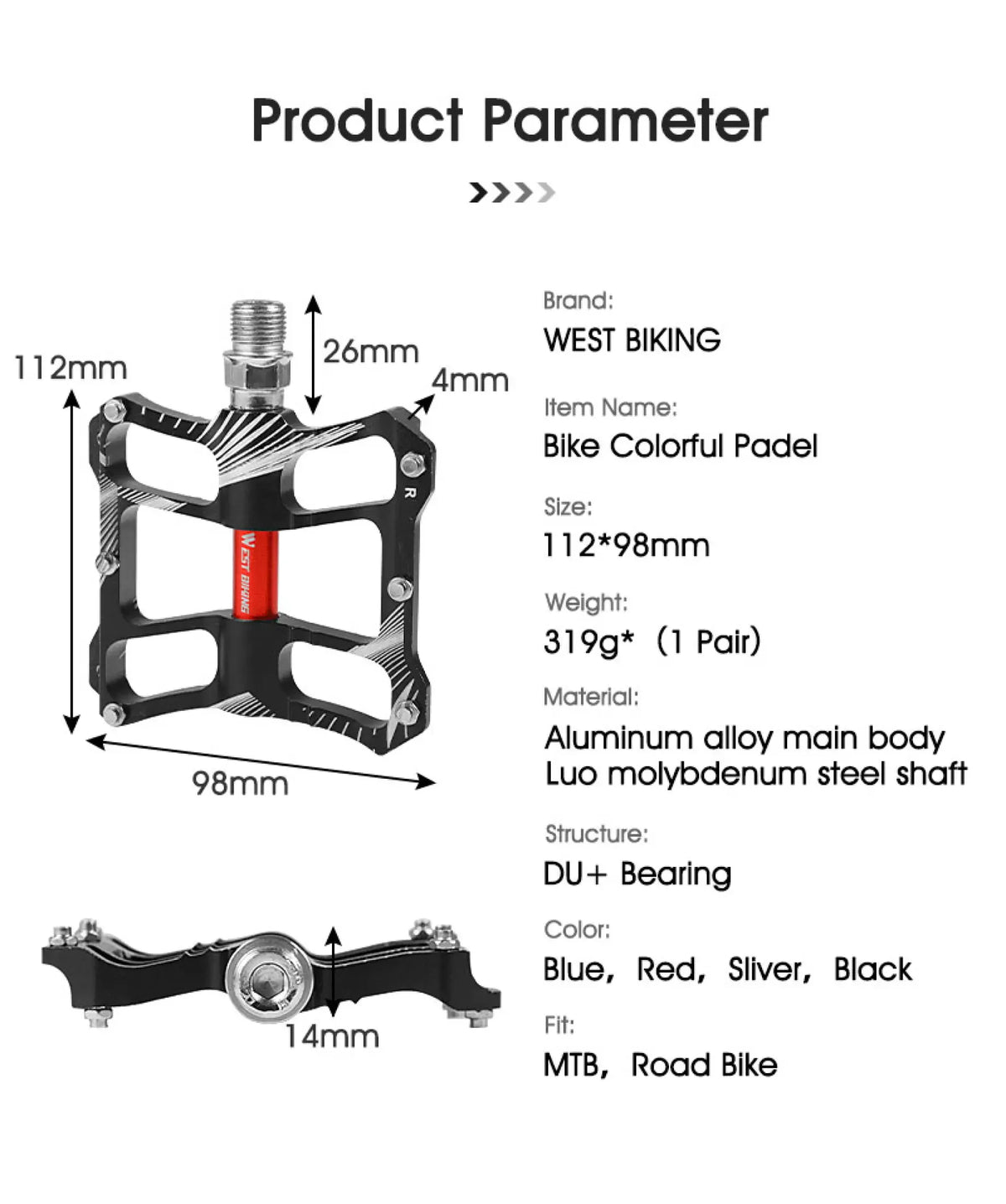 Lightweight Aluminum Bike Pedals with Non Slip Platform Grip