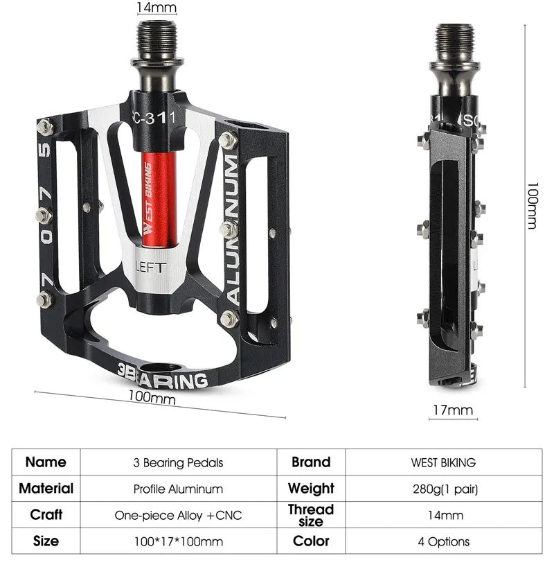 Lightweight Aluminum Bike Pedals with Non Slip Platform Grip