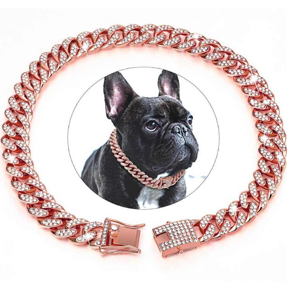 Luxury Cuban Link Dog Chain Collar with Zirconia Accents