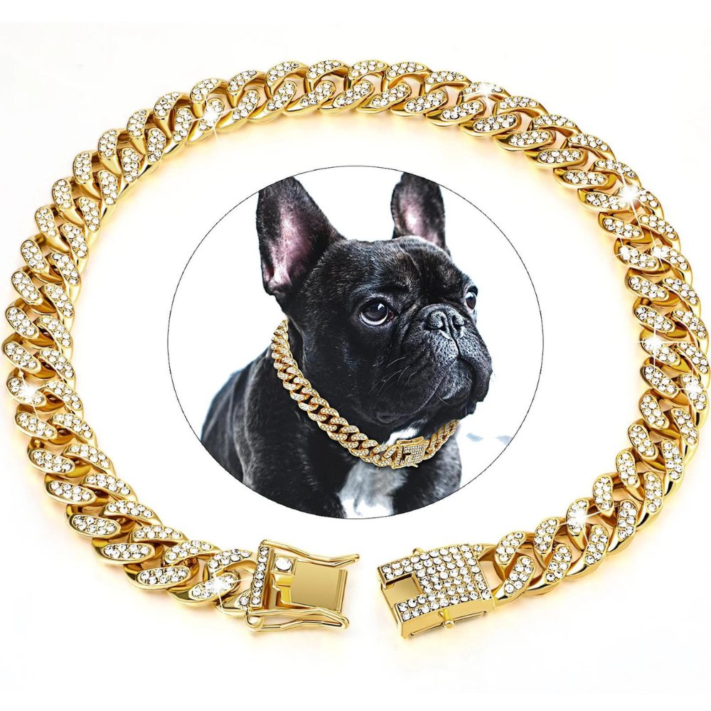 Luxury Cuban Link Dog Chain Collar with Zirconia Accents
