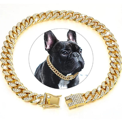 Luxury Cuban Link Dog Chain Collar with Zirconia Accents