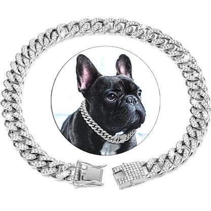 Luxury Cuban Link Dog Chain Collar with Zirconia Accents