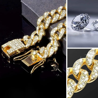 Luxury Cuban Link Dog Chain Collar with Zirconia Accents
