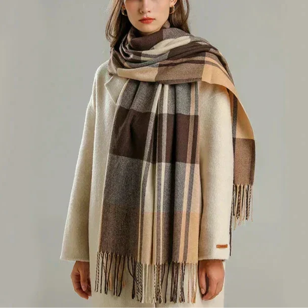 Luxury Warm Checkered Winter Scarf Elegant Soft Fabric Fashion Cold Weather Neck Wrap