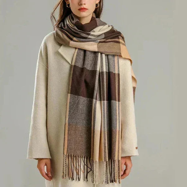 Luxury Warm Checkered Winter Scarf Elegant Soft Fabric Fashion Cold Weather Neck Wrap