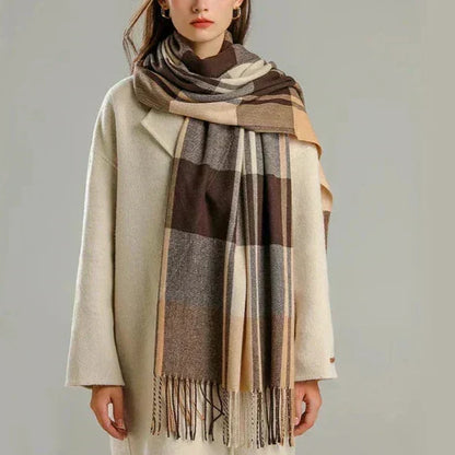 Luxury Warm Checkered Winter Scarf Elegant Soft Fabric Fashion Cold Weather Neck Wrap