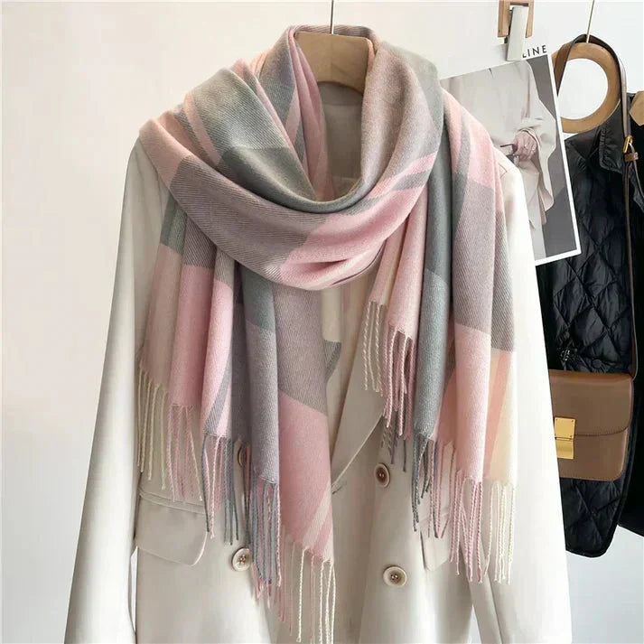 Luxury Warm Checkered Winter Scarf Elegant Soft Fabric Fashion Cold Weather Neck Wrap