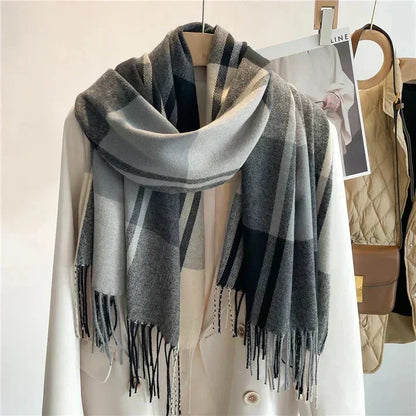 Luxury Warm Checkered Winter Scarf Elegant Soft Fabric Fashion Cold Weather Neck Wrap