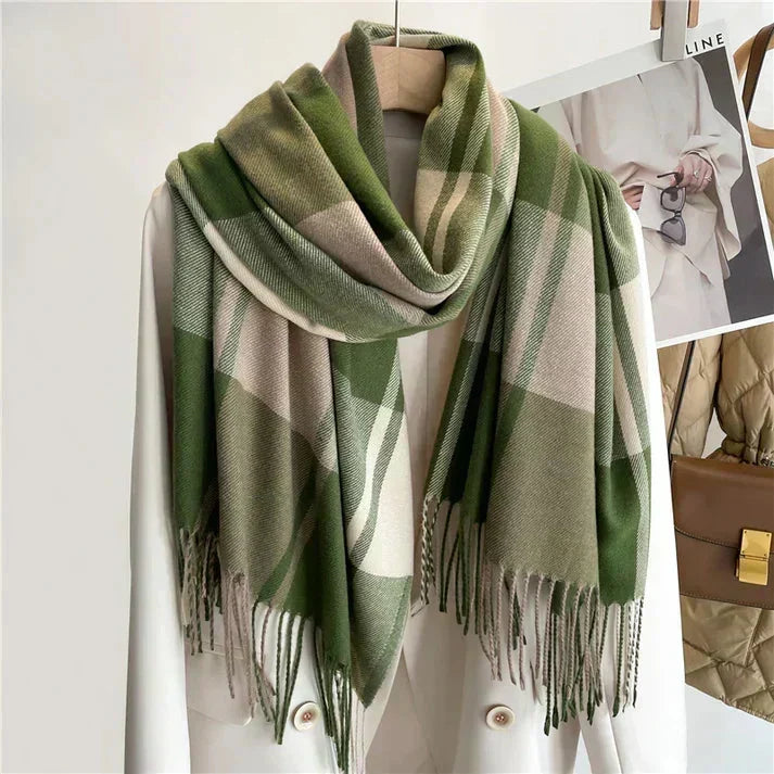 Luxury Warm Checkered Winter Scarf Elegant Soft Fabric Fashion Cold Weather Neck Wrap