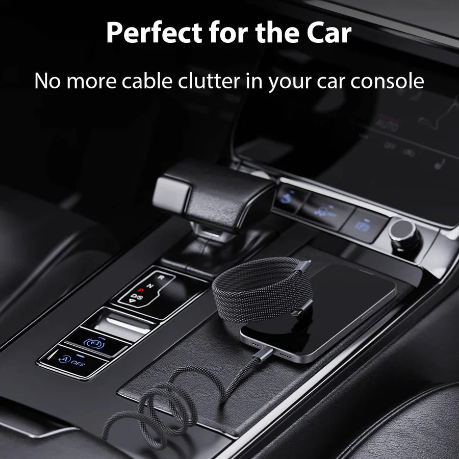 Magnetic Self Coiling Fast Charging Cable with Braided Design