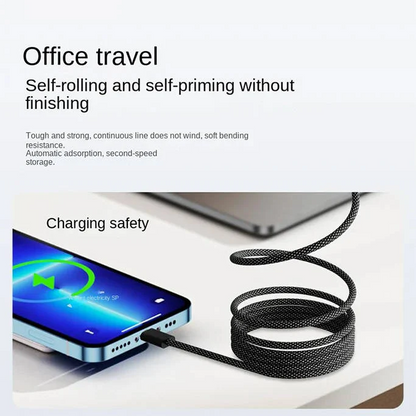 Magnetic Self Coiling Fast Charging Cable with Braided Design
