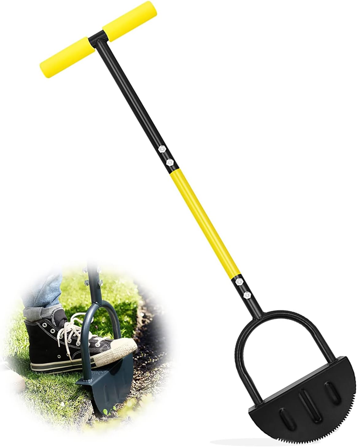 Manual Lawn Edger with Serrated Half Moon Blade for Garden Borders