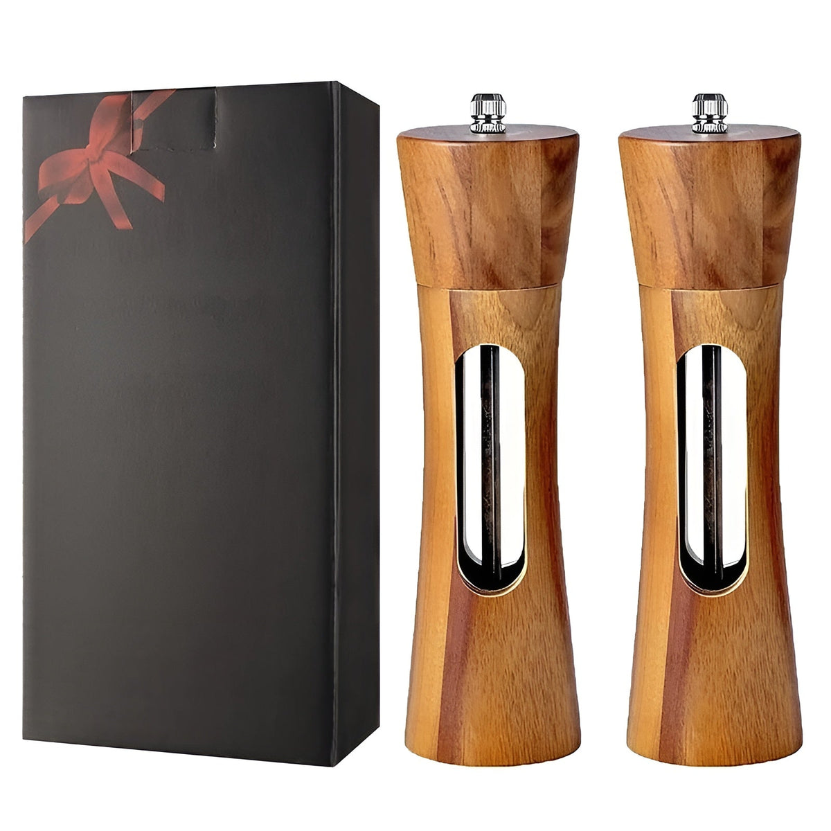 Manual Wooden Salt and Pepper Grinder Set with Adjustable Coarseness
