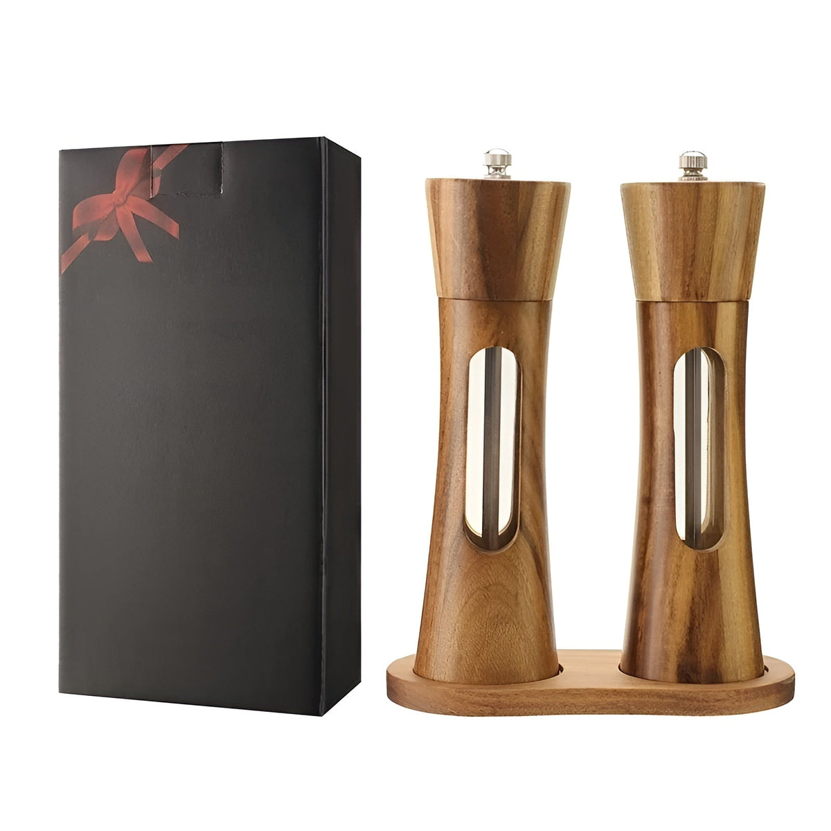 Manual Wooden Salt and Pepper Grinder Set with Adjustable Coarseness
