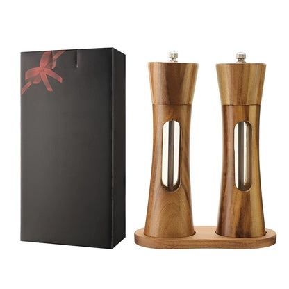 Manual Wooden Salt and Pepper Grinder Set with Adjustable Coarseness