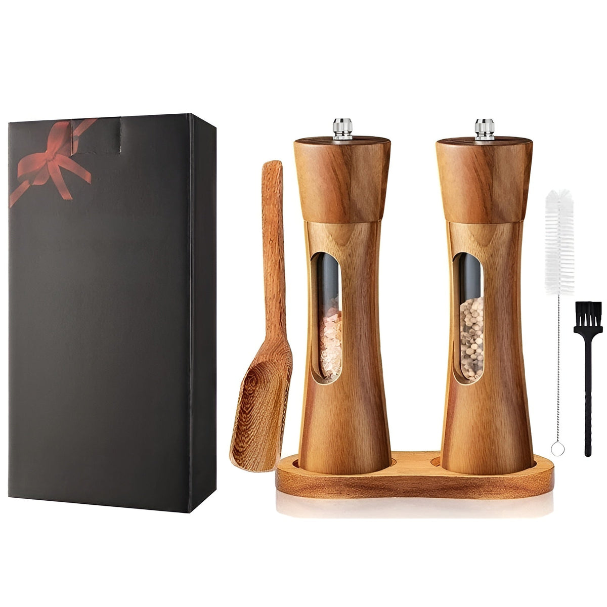 Manual Wooden Salt and Pepper Grinder Set with Adjustable Coarseness