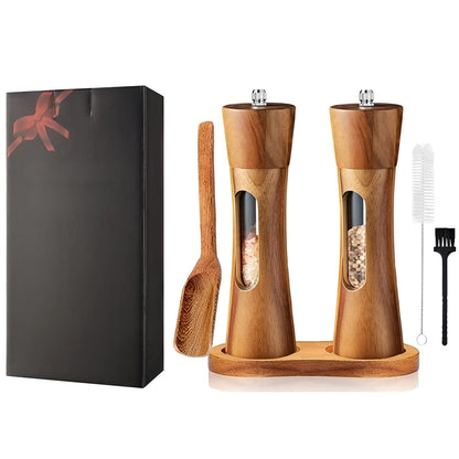 Manual Wooden Salt and Pepper Grinder Set with Adjustable Coarseness
