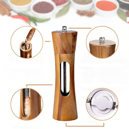 Manual Wooden Salt and Pepper Grinder Set with Adjustable Coarseness