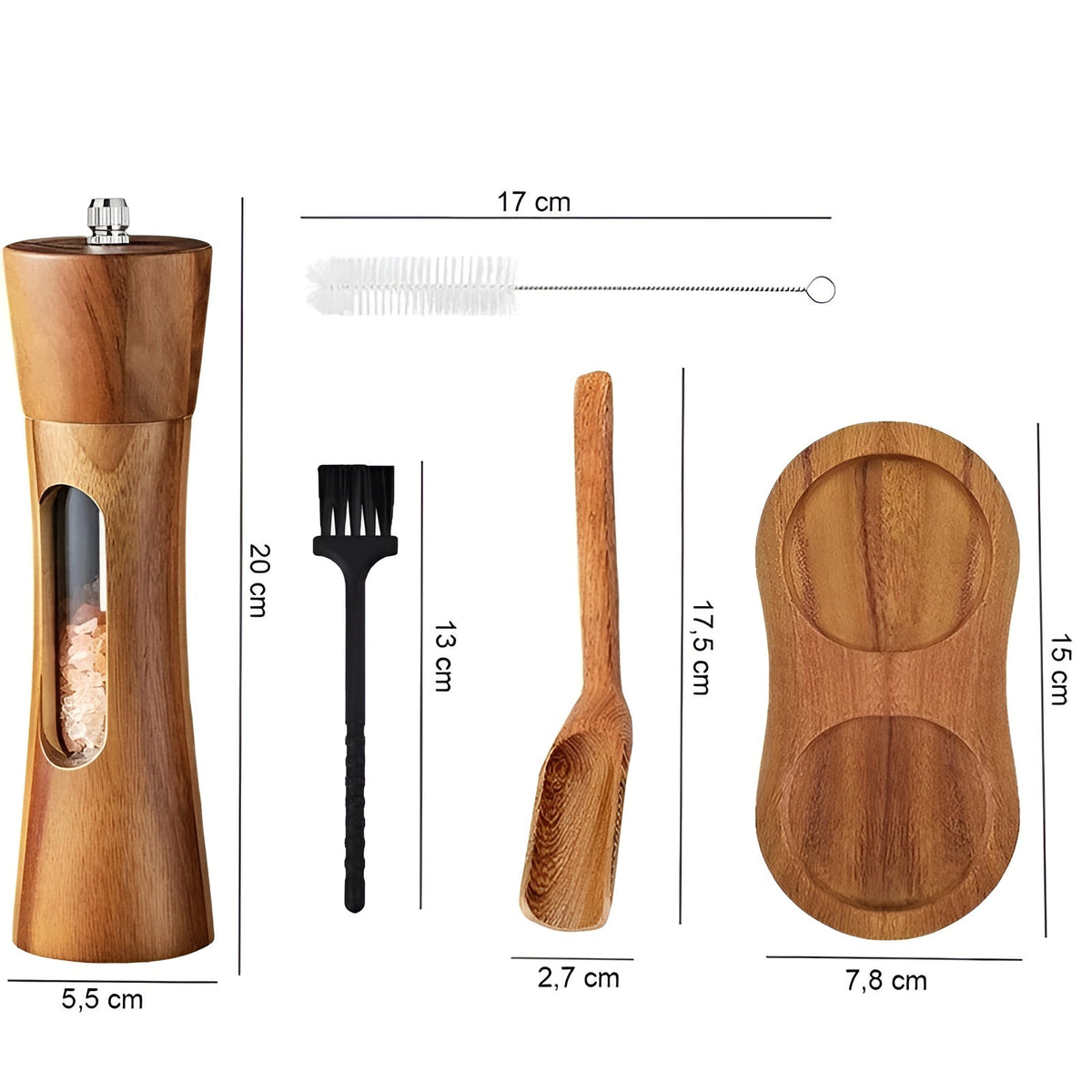 Manual Wooden Salt and Pepper Grinder Set with Adjustable Coarseness