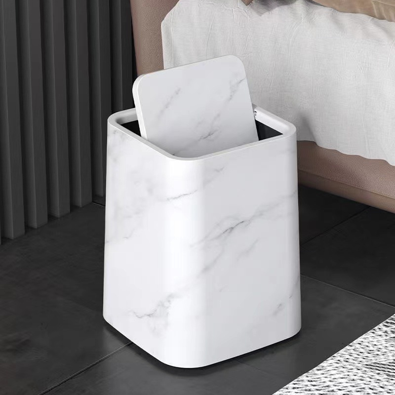 Marble Pattern Trash Can with Swivel Lid