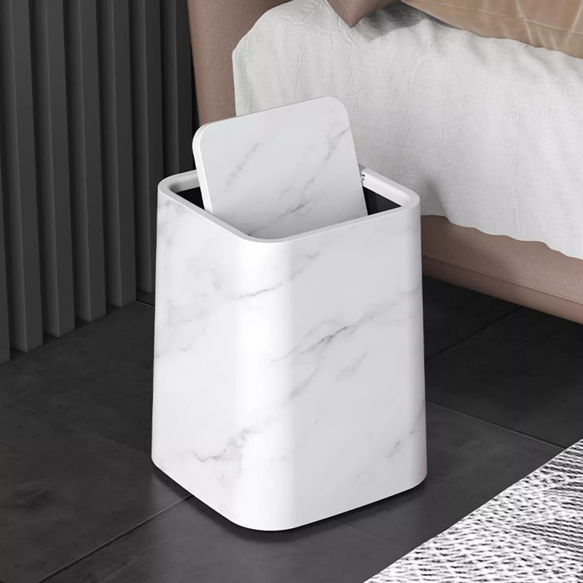 Marble Pattern Trash Can with Swivel Lid