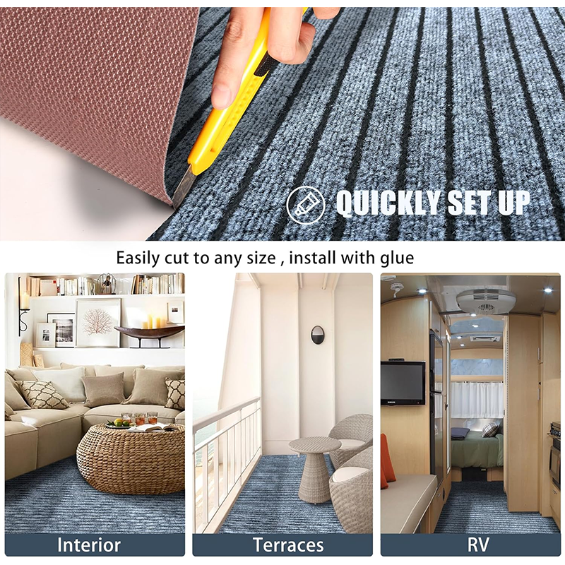 Marine Grade Waterproof Carpet Grey Teak Indoor Outdoor Rug