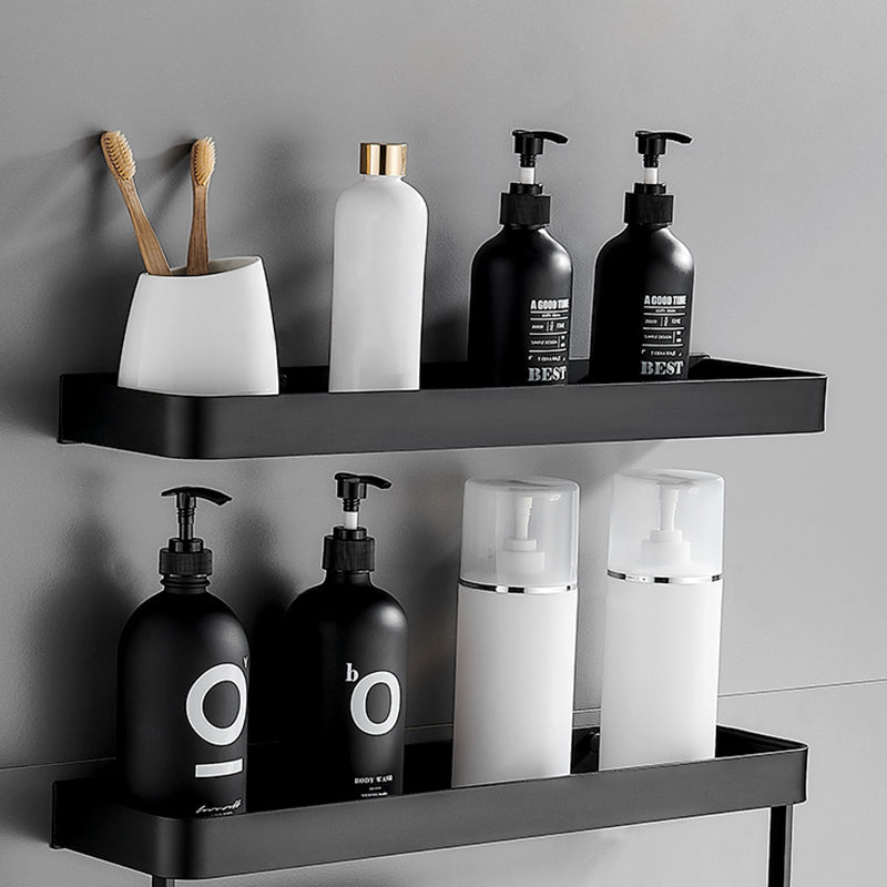 Matte Black Stainless Steel Bathroom Shelf Rack Set