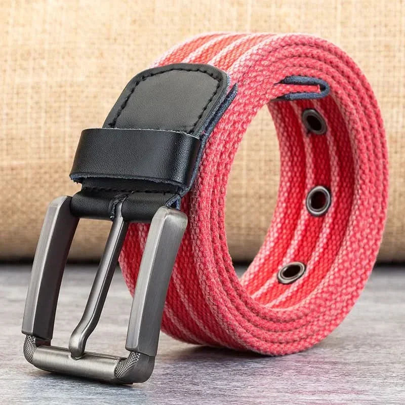 Men's Adjustable Canvas Belt with Striped Design