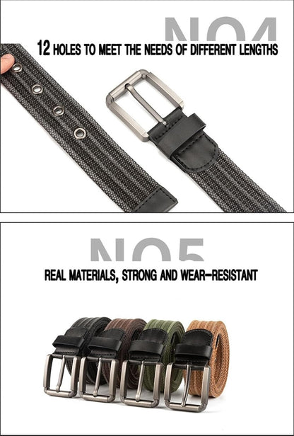 Men's Adjustable Canvas Belt with Striped Design