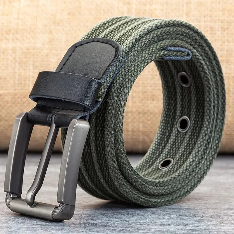 Men's Adjustable Canvas Belt with Striped Design