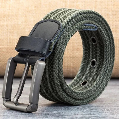 Men's Adjustable Canvas Belt with Striped Design