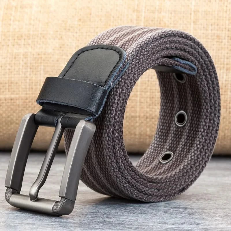Men's Adjustable Canvas Belt with Striped Design