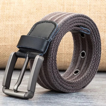 Men's Adjustable Canvas Belt with Striped Design