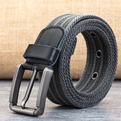 Men's Adjustable Canvas Belt with Striped Design