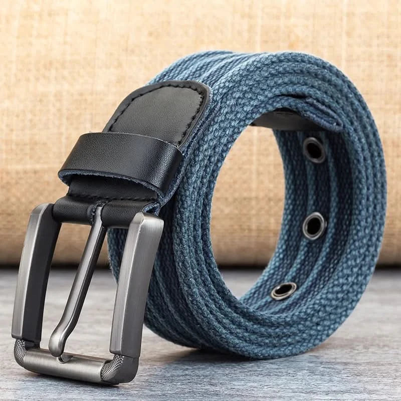 Men's Adjustable Canvas Belt with Striped Design