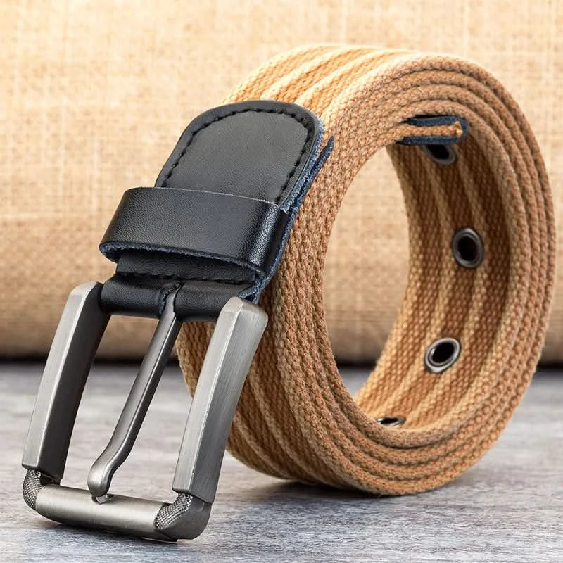 Men's Adjustable Canvas Belt with Striped Design