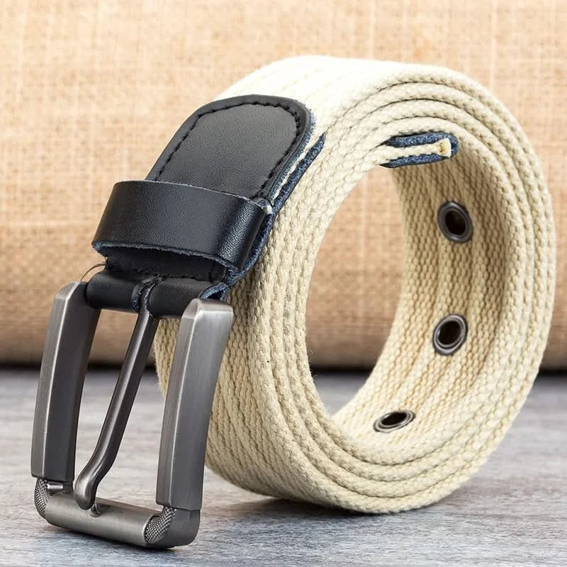 Men's Adjustable Canvas Belt with Striped Design