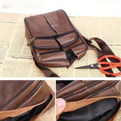 Men's Genuine Leather Crossbody Shoulder Bag Adjustable Strap