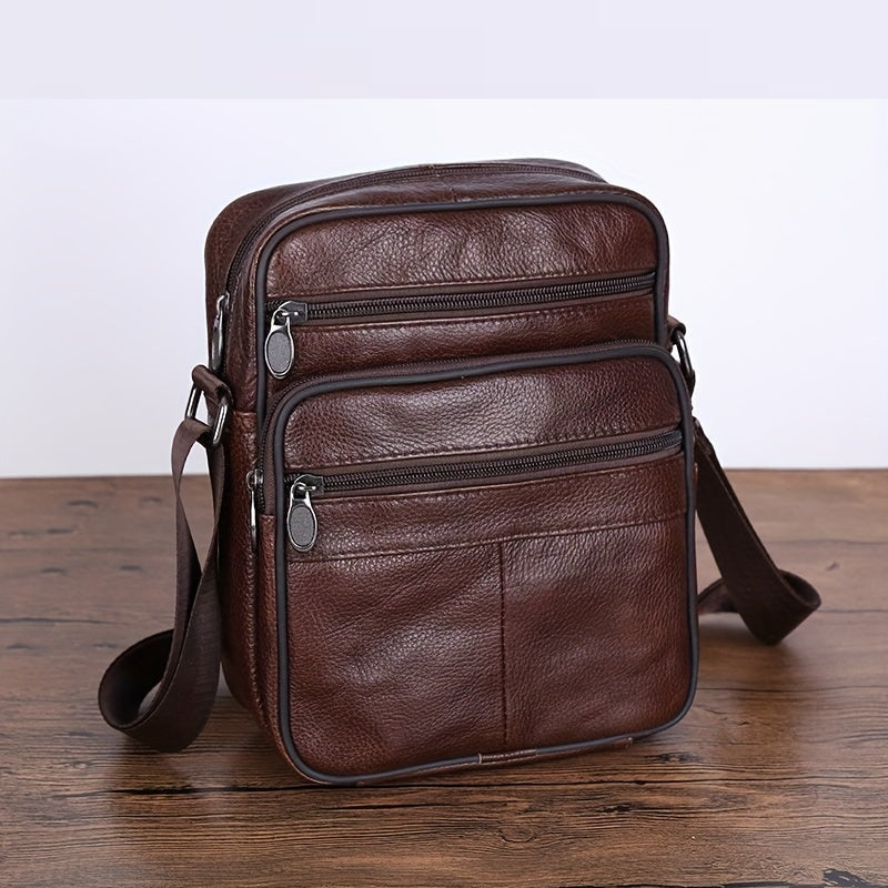 Men's Genuine Leather Crossbody Shoulder Bag Adjustable Strap