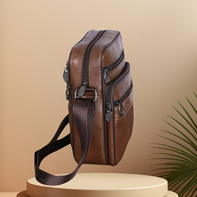 Men's Genuine Leather Crossbody Shoulder Bag Adjustable Strap