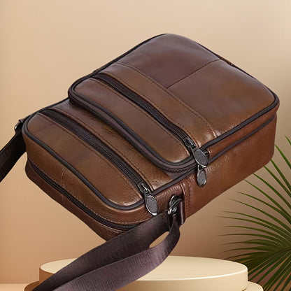 Men's Genuine Leather Crossbody Shoulder Bag Adjustable Strap