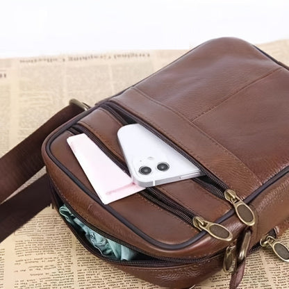 Men's Genuine Leather Crossbody Shoulder Bag Adjustable Strap
