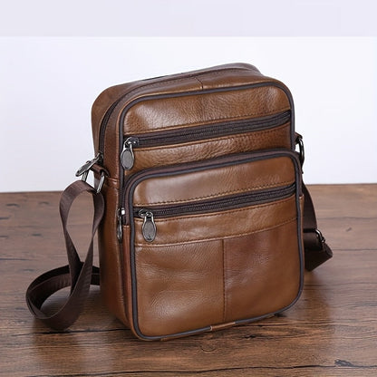 Men's Genuine Leather Crossbody Shoulder Bag Adjustable Strap