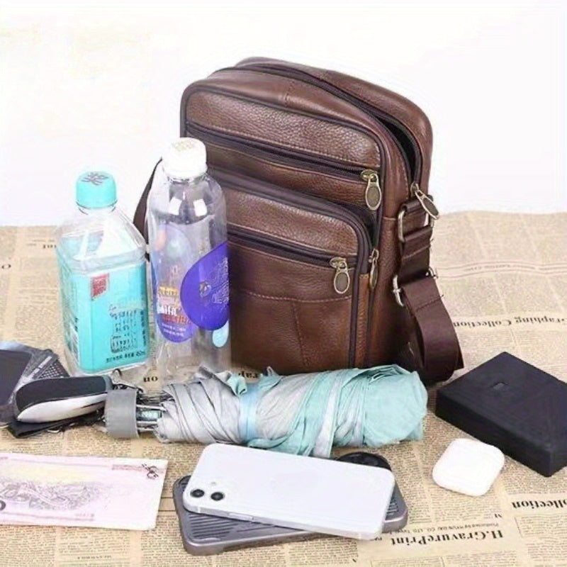 Men's Genuine Leather Crossbody Shoulder Bag Adjustable Strap