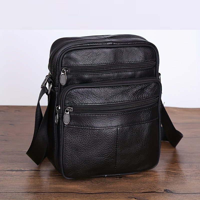 Men's Genuine Leather Crossbody Shoulder Bag Adjustable Strap